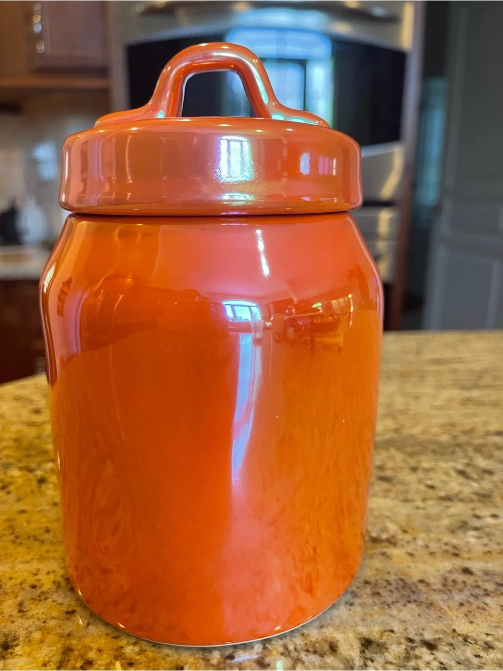 Rae Dunn Fright Night Halloween Orange Iridescent Luster Mini Canister